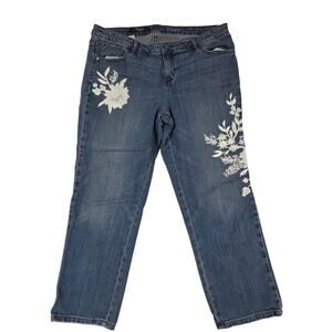 Simply Vera Vera Wang Embroidered Denim Capri Stretch Boyfriend Mid Rise 12